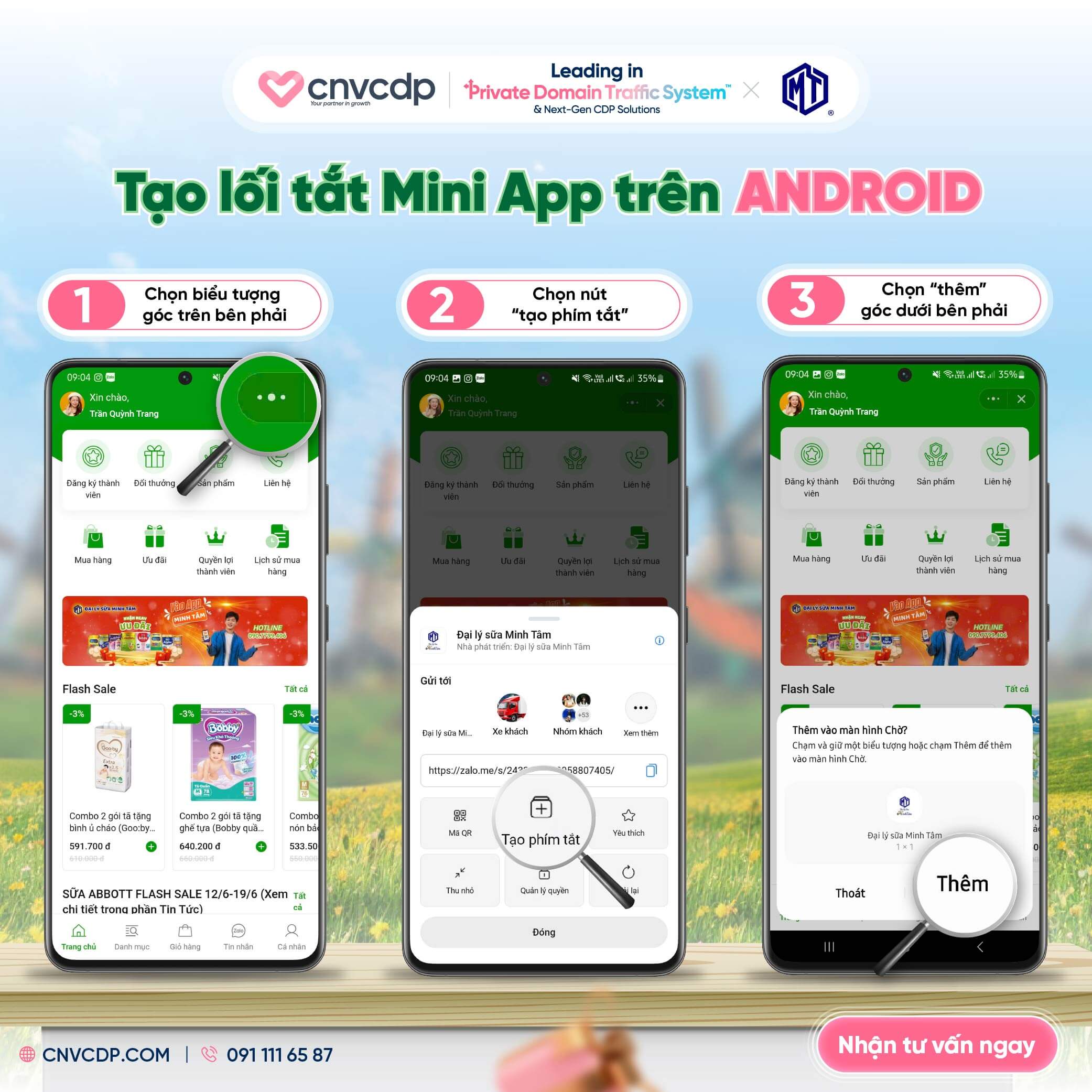Đại Lý sữa Minh Tâm x Private Domain Traffic System - Tạo ngay lối tắt Mini App trên màn hình điện thoại, nâng tầm trải nghiệm mua sắm tiện lợi 4 tao loi tat Mini App Zalo trên Android