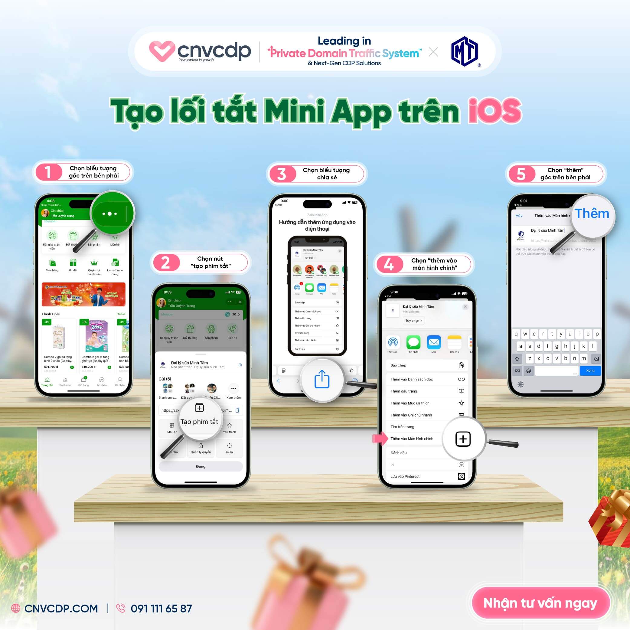 Đại Lý sữa Minh Tâm x Private Domain Traffic System - Tạo ngay lối tắt Mini App trên màn hình điện thoại, nâng tầm trải nghiệm mua sắm tiện lợi 5 tao loi tat Mini App Zalo trên iOS