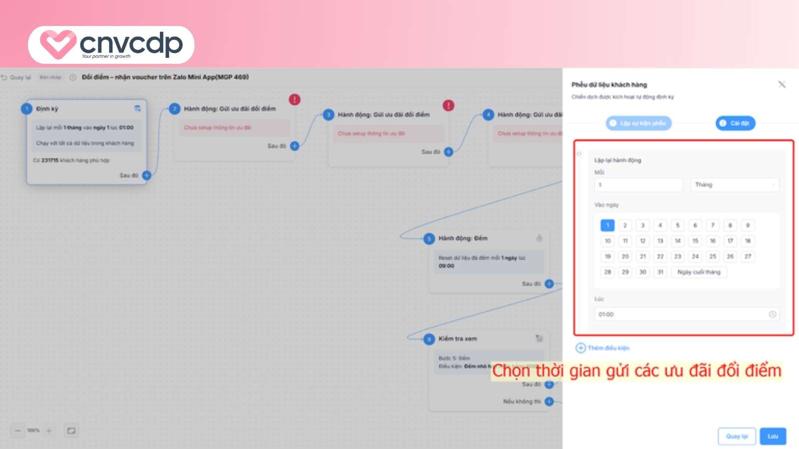 Đổi điểm nhận voucher trên Zalo Mini App giữ chân khách hàng hiệu quả 11 Chon thoi gian gui cac uu dai doi diem