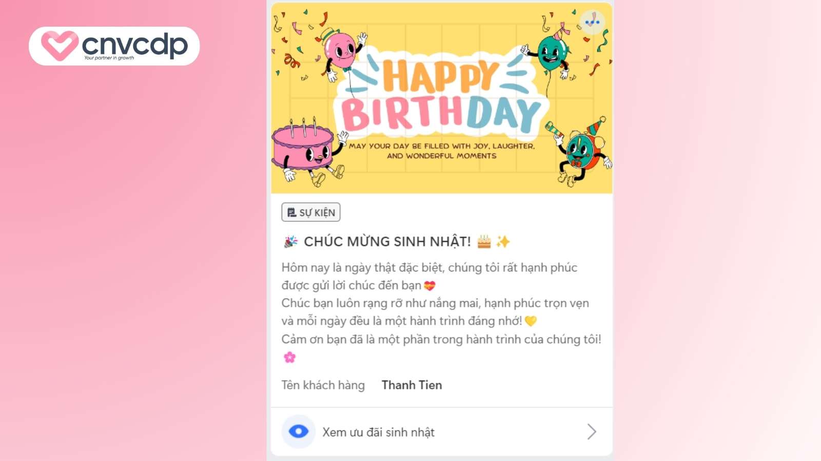 Giải pháp gửi tin nhắn chúc mừng sinh nhật khách hàng từ CNV CDP 5 Quy trinh trien khai giai phap tren he thong CNV CDP
