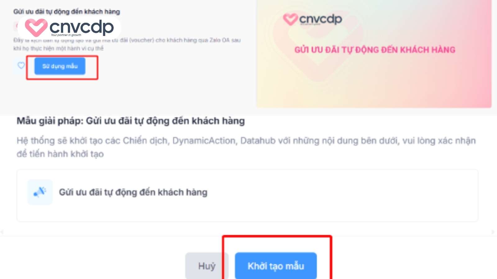 Giải pháp gửi ưu đãi tự động đến khách hàng từ CNV CDP 10 Su dung va khoi tao mau