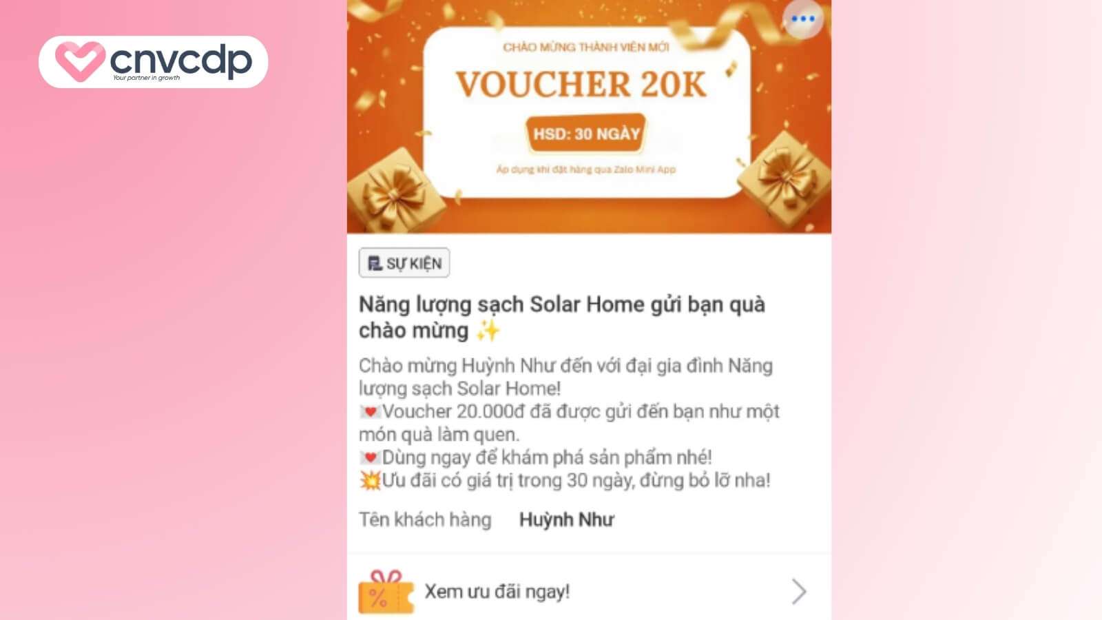 Giải pháp kích hoạt thành viên mới qua QR Code NHANH CHÓNG từ CNV CDP 7 Thiet ke noi dung tin nhan