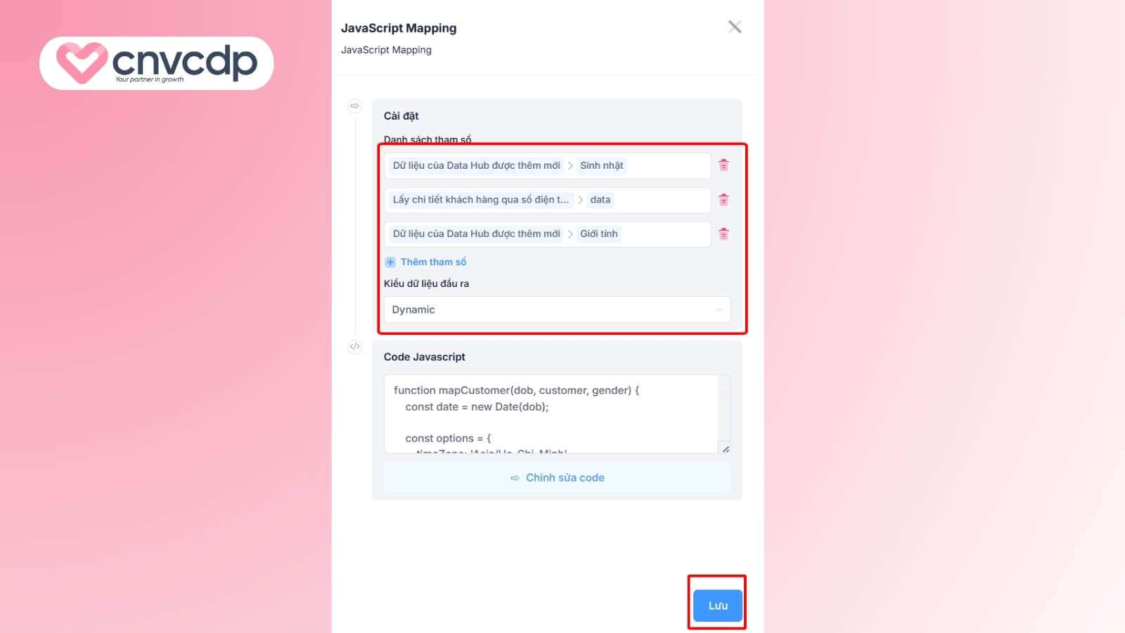 Giải pháp kích hoạt thành viên mới qua QR Code NHANH CHÓNG từ CNV CDP 15 Thiet lap hanh dong JavaScript mapping
