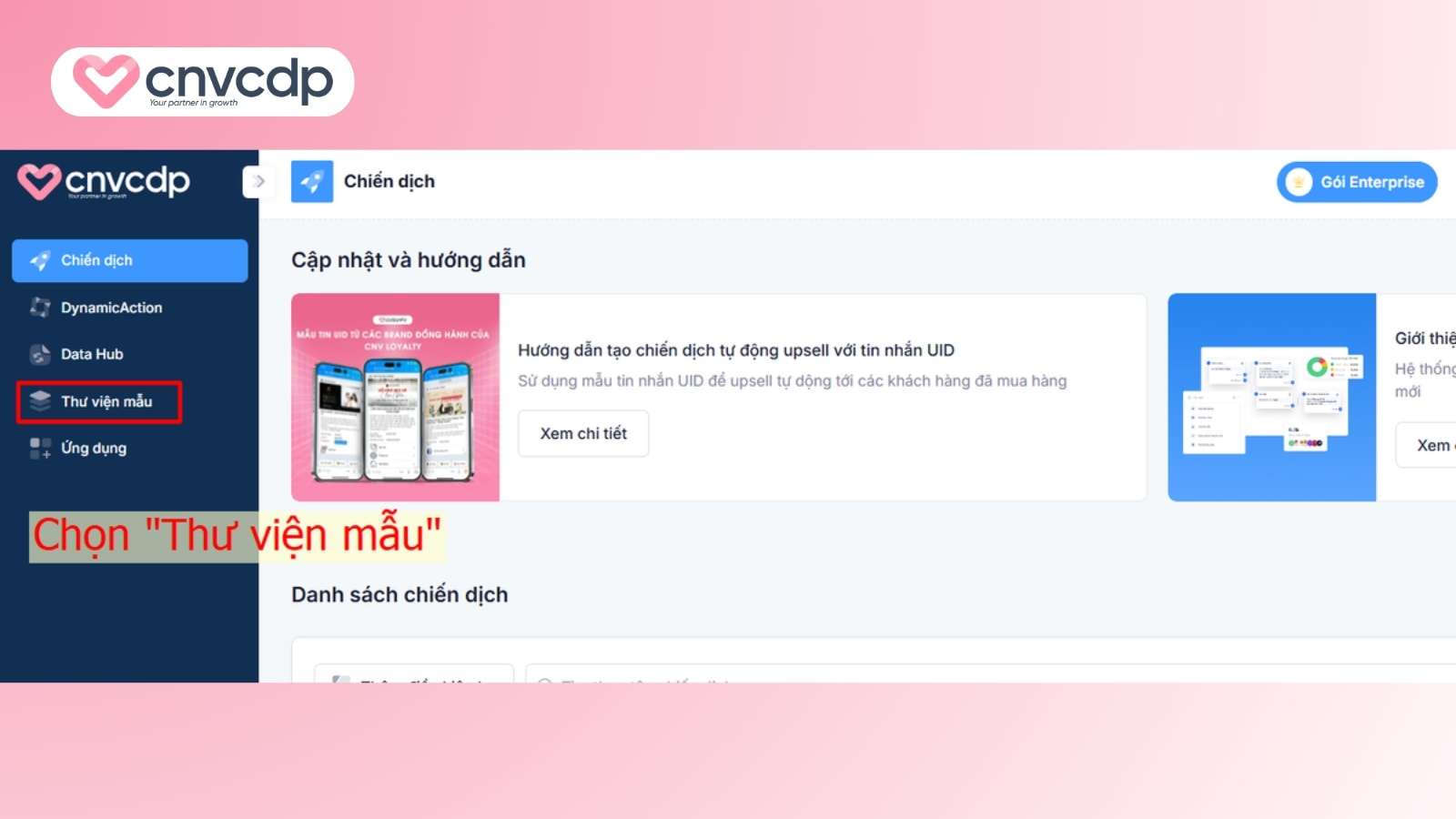 Giải pháp gửi tin nhắn thông báo về lộ trình đơn hàng từ CNV CDP 6 Truy cap vao thu vien mau