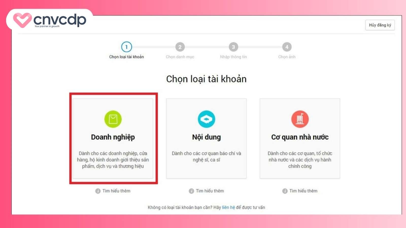 Chọn loại tài khoản Zalo OA