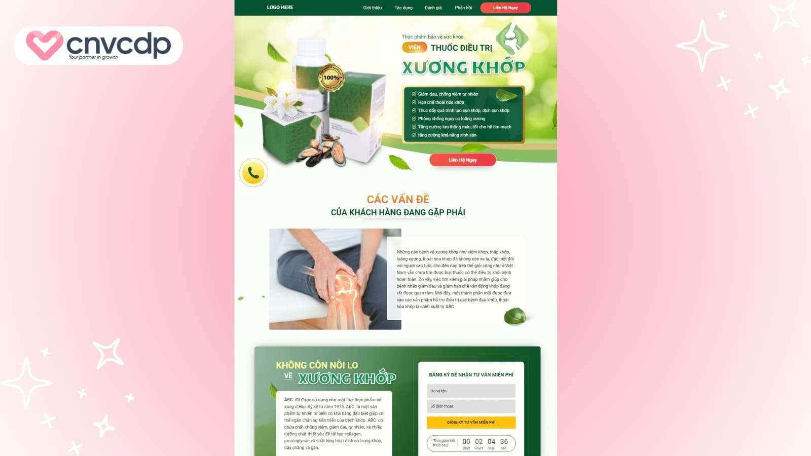 Mau landing page TikTok Shop thuc pham chuc nang