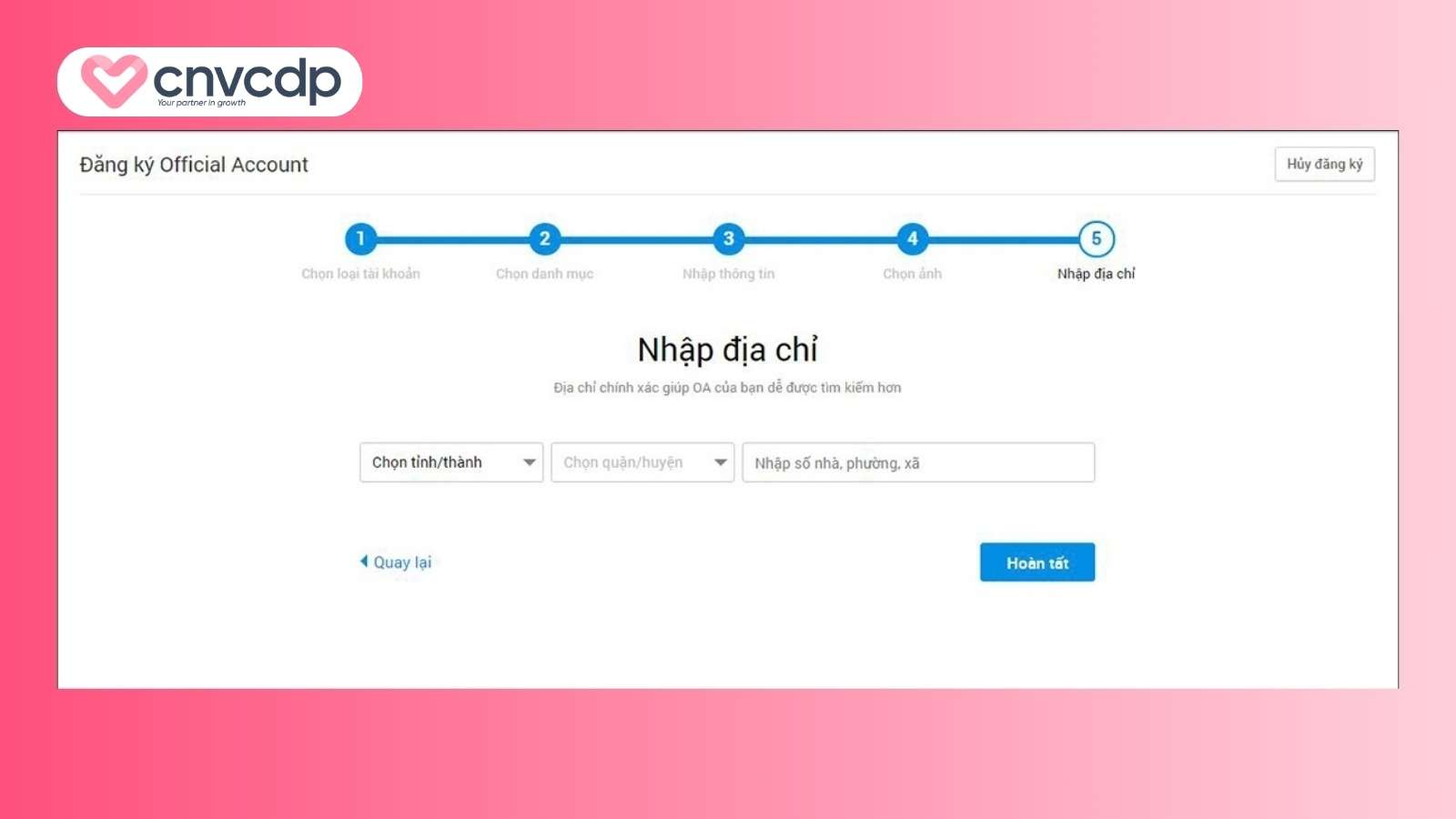 Nhap dia chi tai khoan OA