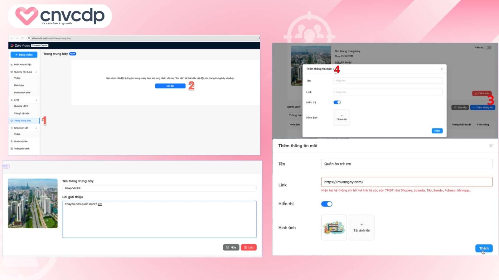 Cách kiếm tiền Affiliate trên zalo video dễ làm không cần đầu tư 10 Tao trang trung bay tren Web Creator