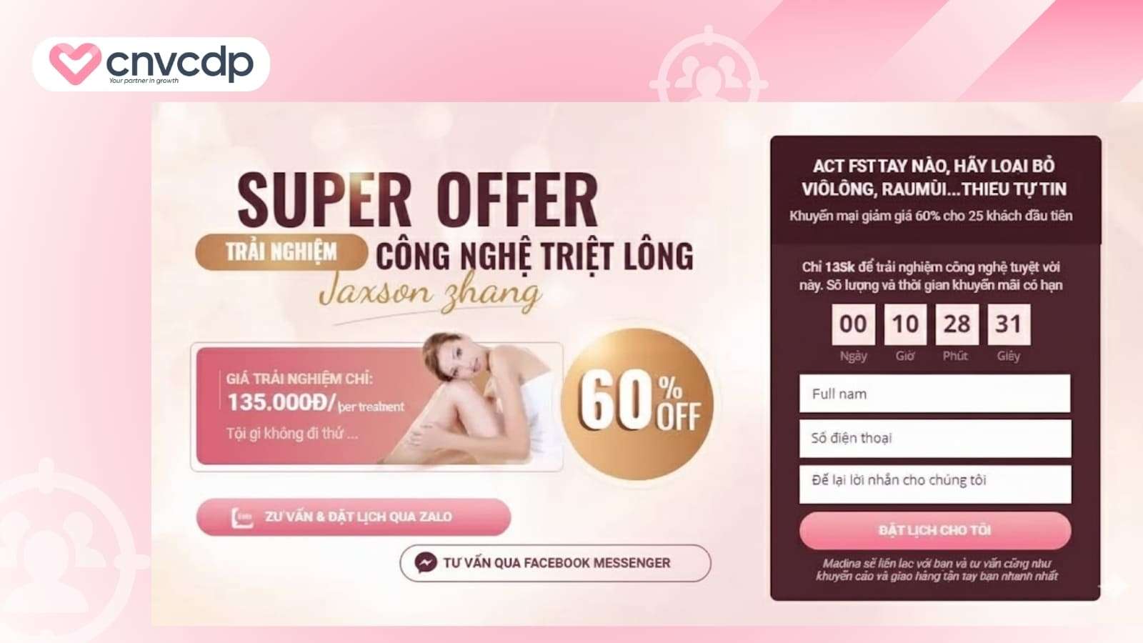 Mau Landing Page Spa danh cho Khuyen mai Su kien