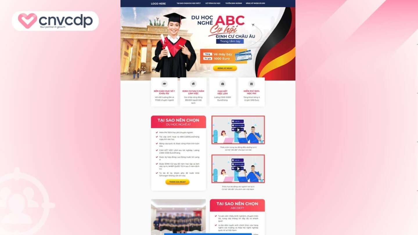 Mẫu Landing Page ngành giáo dục chuyên nghiệp giúp tăng chuyển đổi mạnh mẽ 7 Mau Landing Page tu van du hoc Dinh cu
