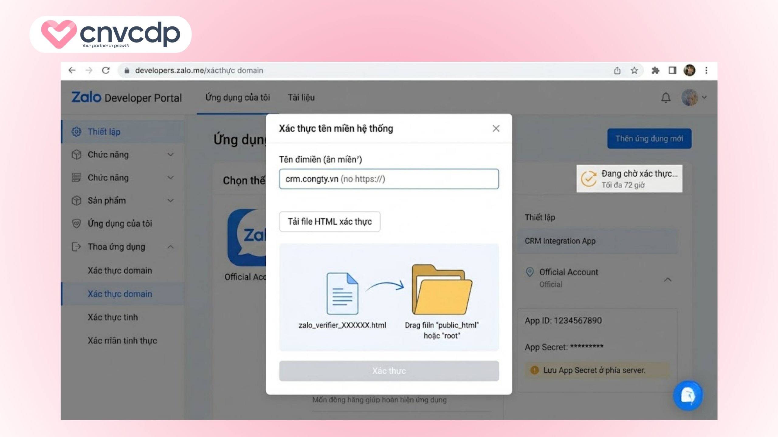 Cách sử dụng API Zalo để kết nối CRM tối ưu dữ liệu doanh nghiệp 7 Hướng dẫn cách sử dụng API Zalo để kết nối CRM bước 2