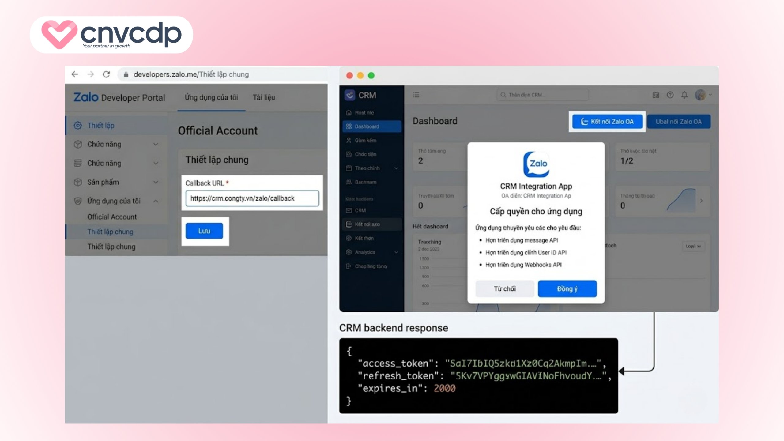 Cách sử dụng API Zalo để kết nối CRM tối ưu dữ liệu doanh nghiệp 9 Hướng dẫn cách sử dụng API Zalo để kết nối CRM bước 4