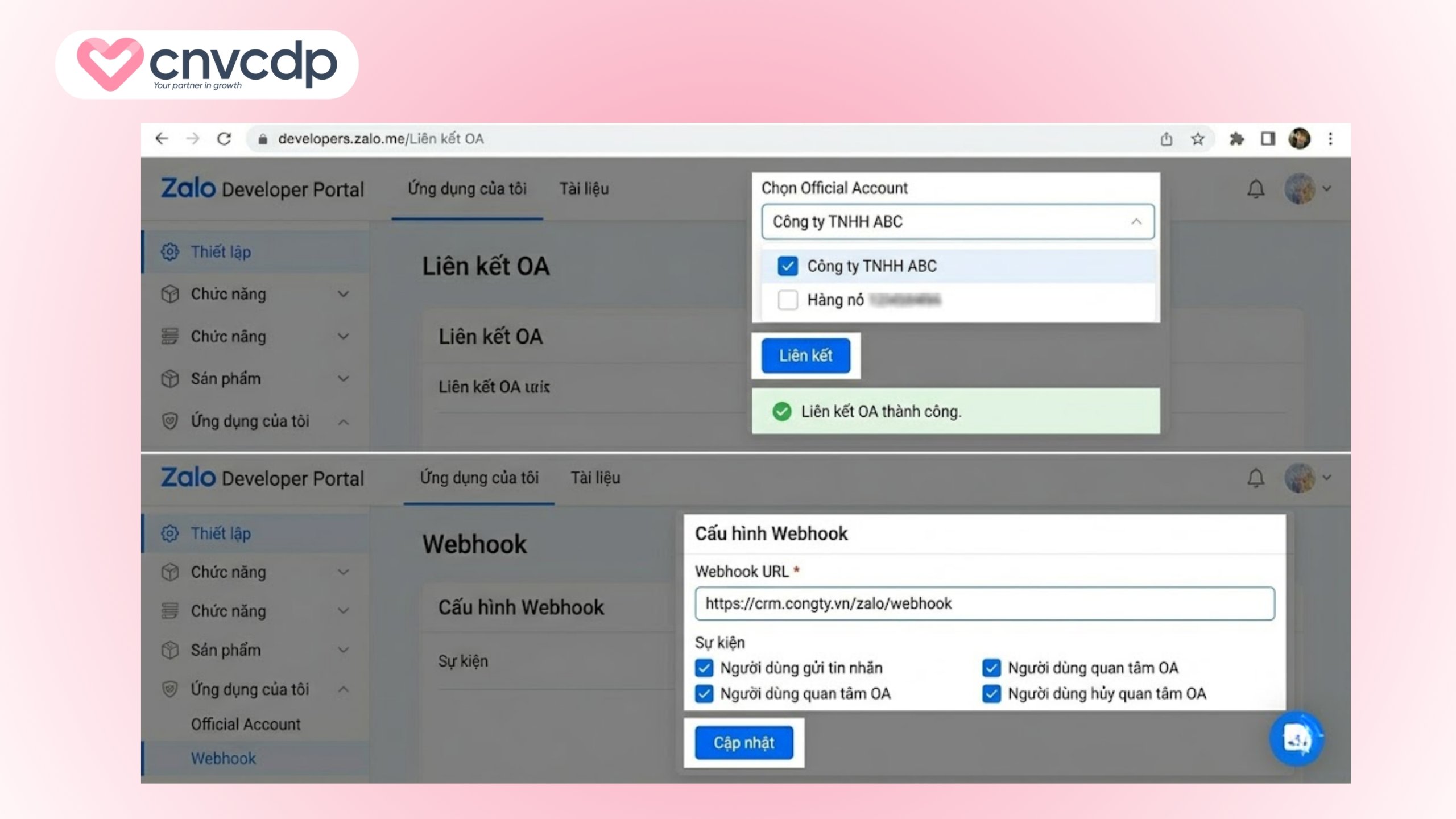 Cách sử dụng API Zalo để kết nối CRM tối ưu dữ liệu doanh nghiệp 10 Hướng dẫn cách sử dụng API Zalo để kết nối CRM bước 5