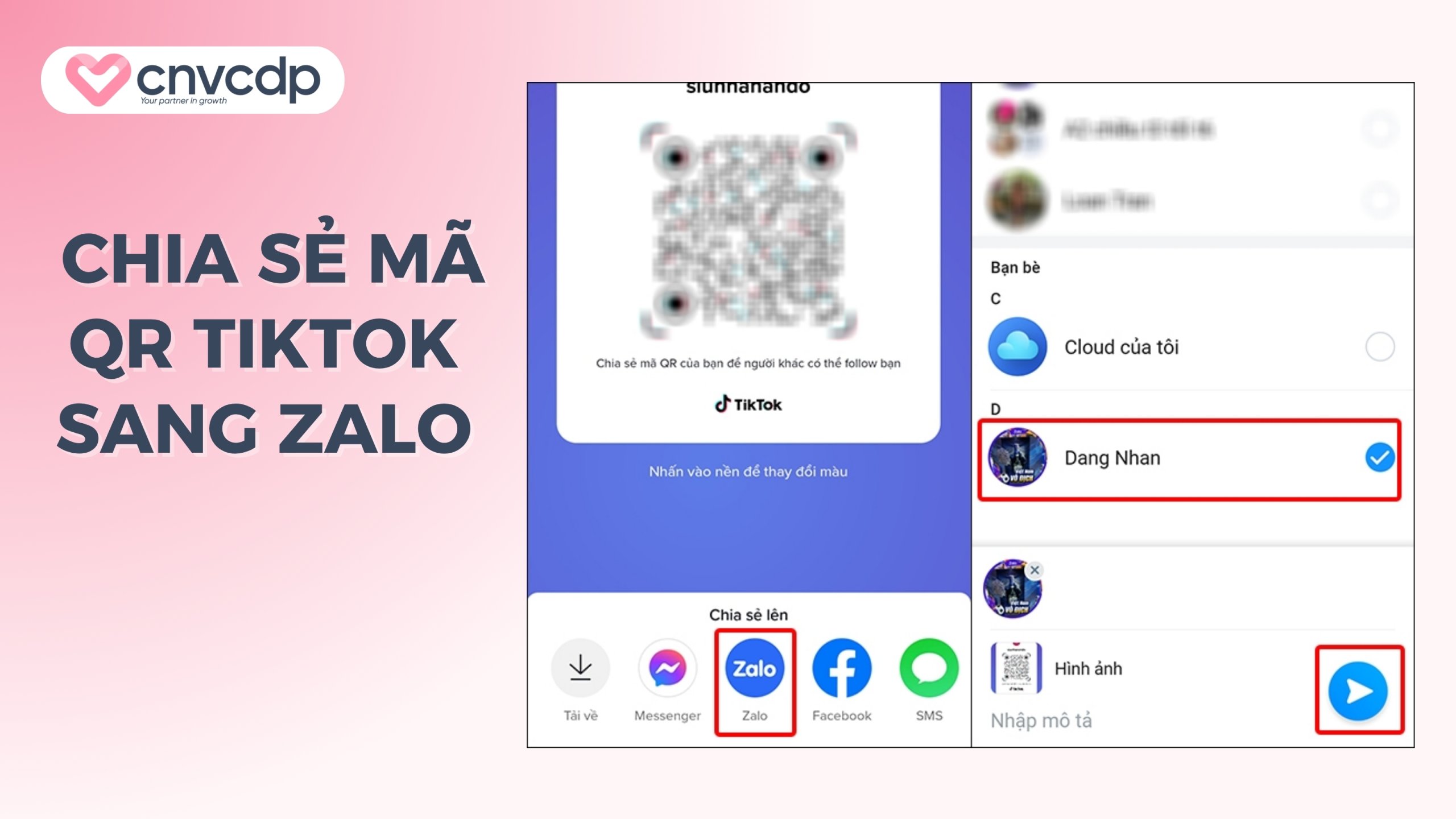 Chia sẻ mã QR TikTok sang Zalo
