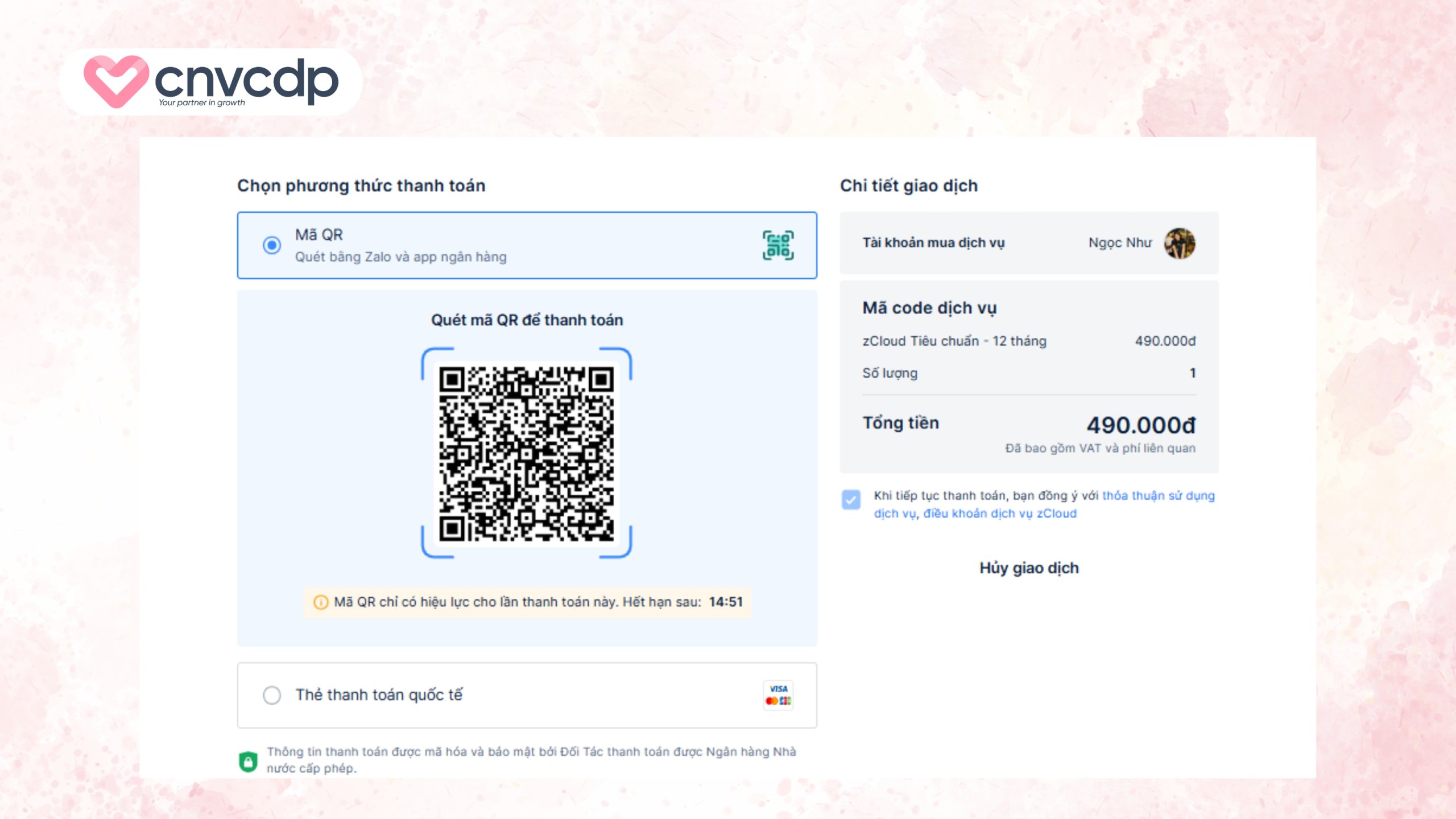 Hướng dẫn chi tiết cách mua gói Zalo Cloud mới nhất bước 5
