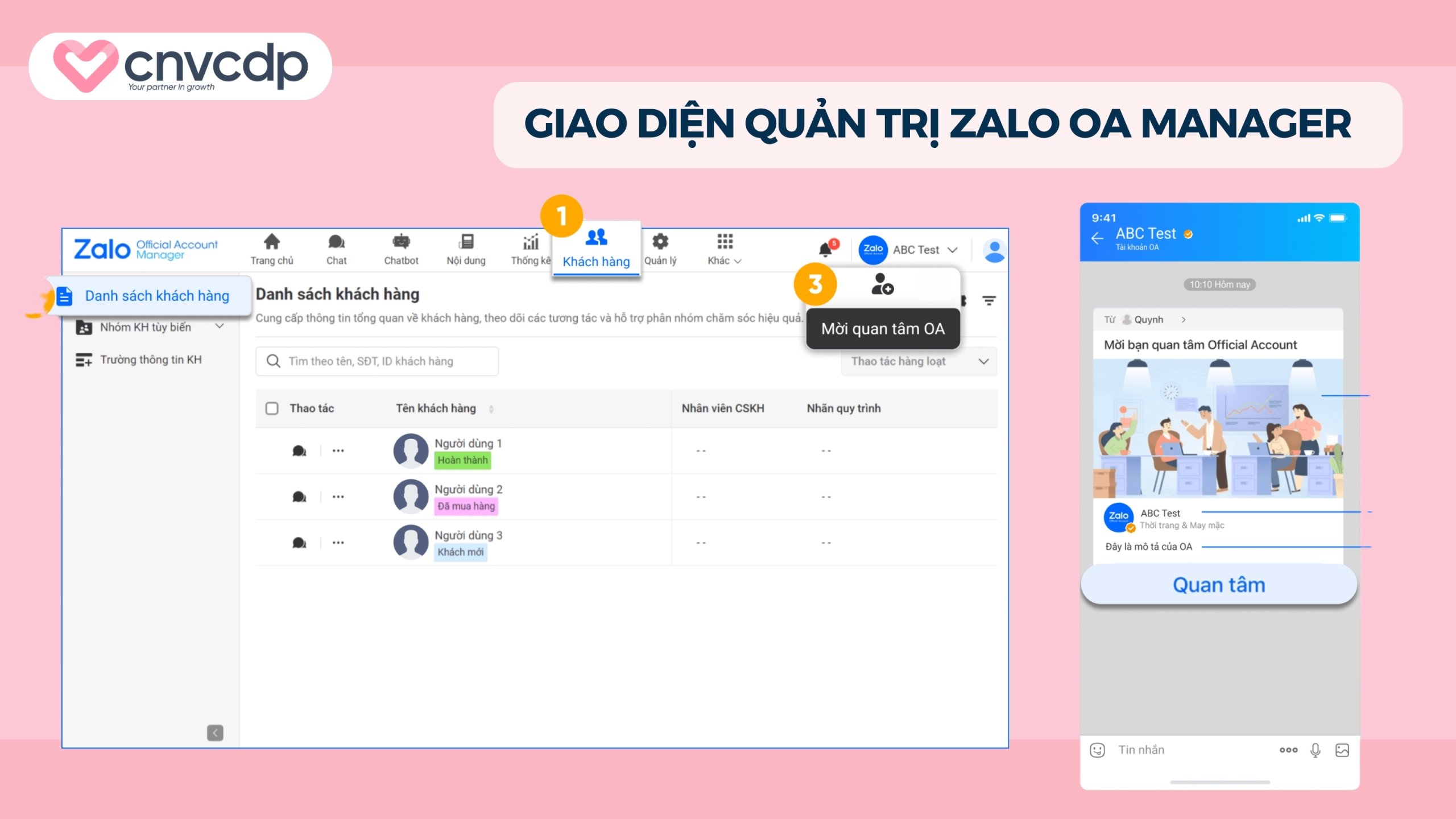 Quy trình thao tác trên giao diện quản trị Zalo OA Manager