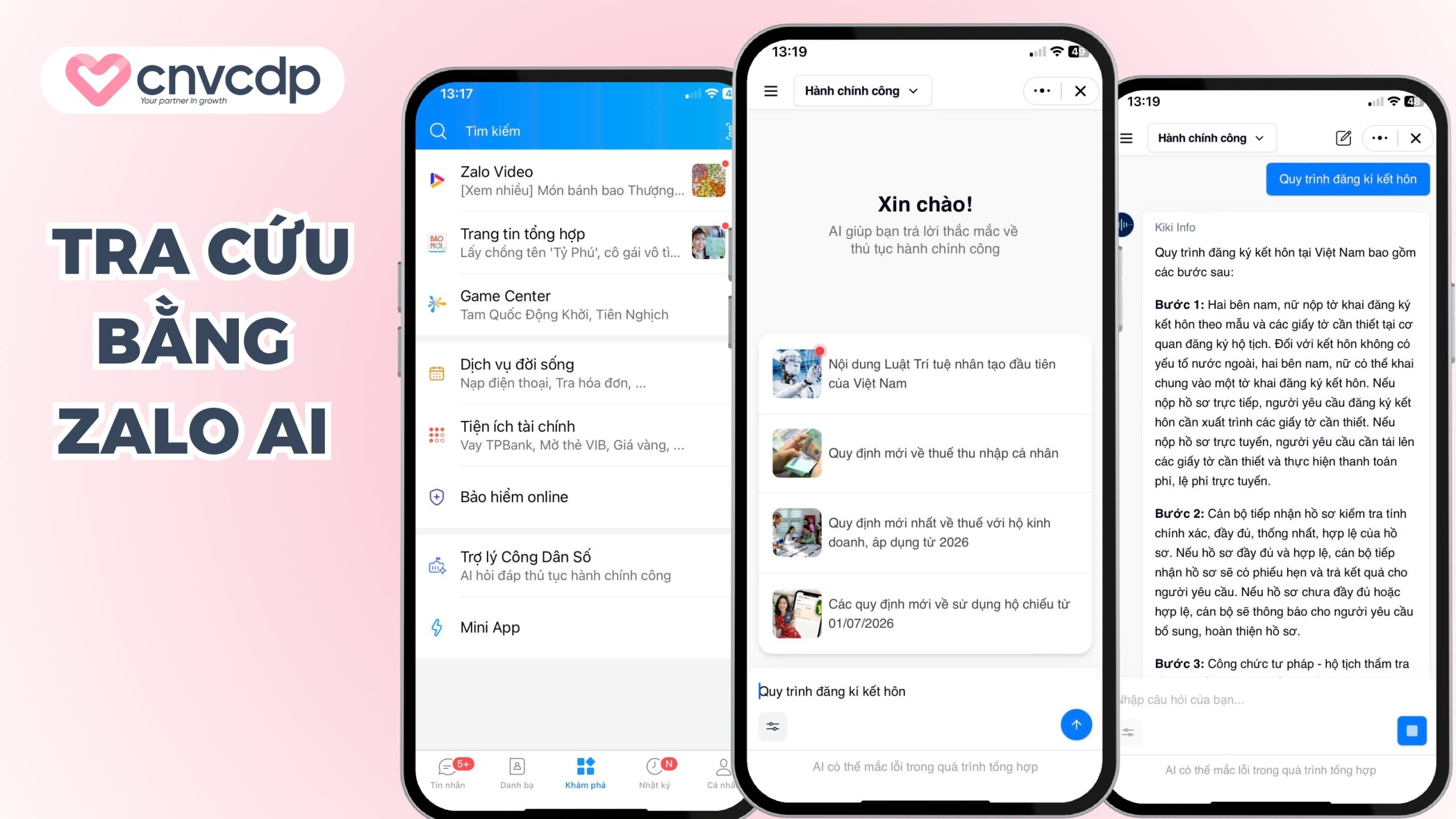 Ứng dụng và hướng dẫn tra cứu thủ tục hành chính trên Zalo 5 Tra cứu thủ tục hành chính trên Zalo bằng AI