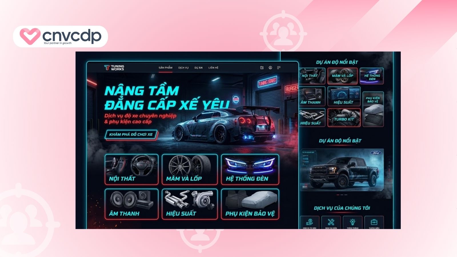 mau landing page chuyen do xe