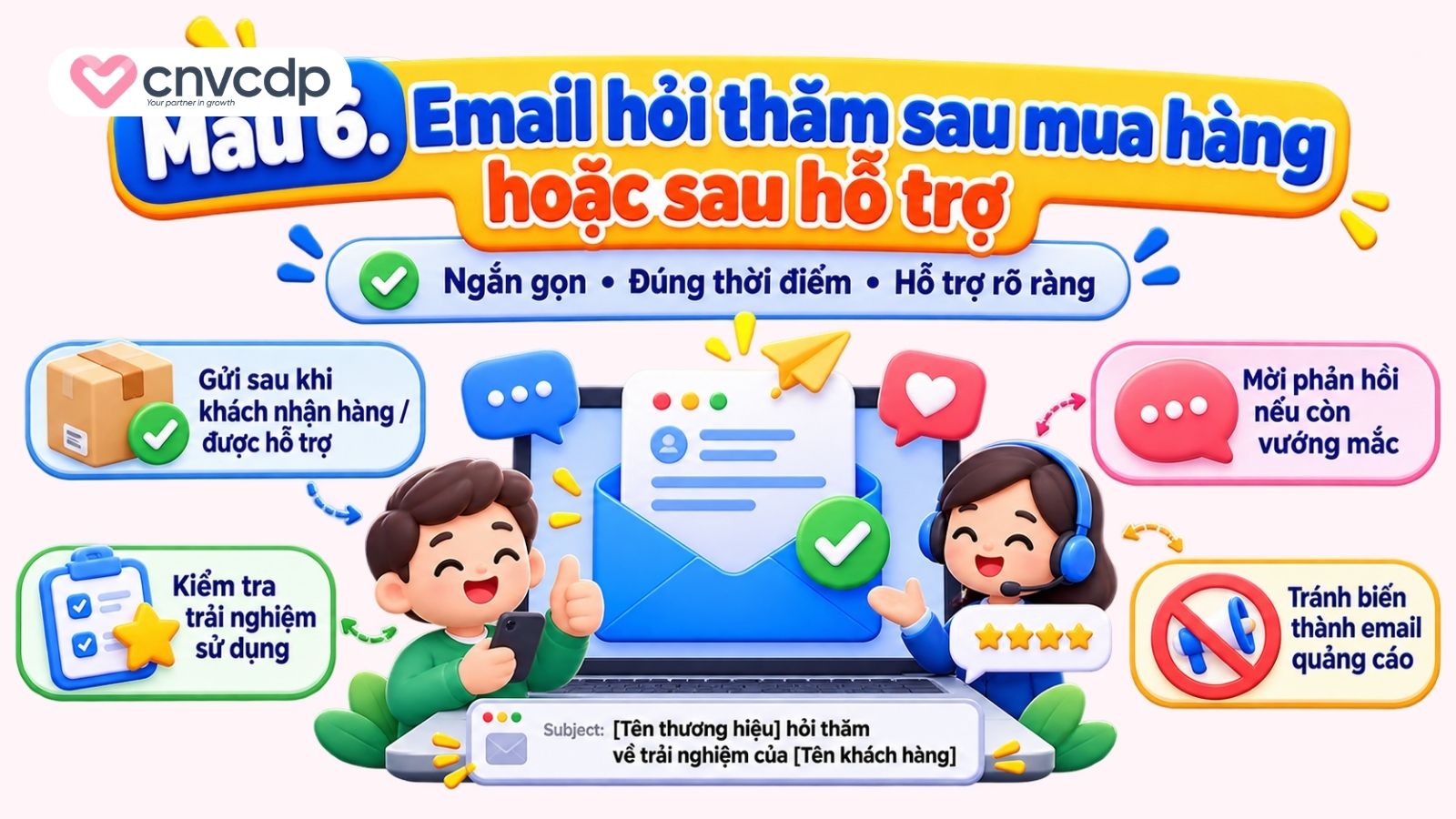 Mẫu 6. Email hỏi thăm sau mua hàng hoặc sau hỗ trợ